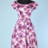 Robe de cocktail 1950 en satin de soie imprimé chiné à la branche