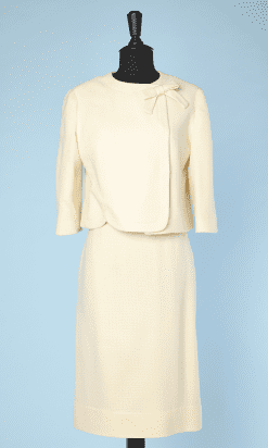 Tailleur 1960 veste et jupe en lainage écru