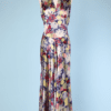 Robe longue 1930 en satin imprimé de fleurs multicolores