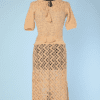 Tailleur 1930 en maille ajourée rose saumon