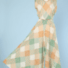 Combinaison pantalon 1930 en coton écru à carreaux verts et oranges
