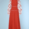 Robe longue 1970 rouge orangé à pois blancs Diorling