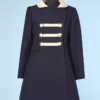 Manteau 1960-70 en jersey de laine marine et blanc