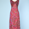 Robe Longue 1960 en mousseline rose imprimée de fleurs