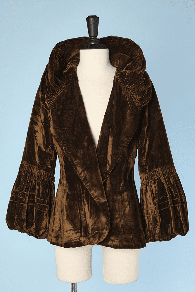 Veste 1930 en velours de soie marron