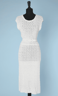 Robe 1930 tricoté main en coton blanc