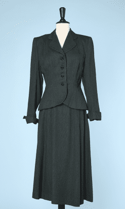 Tailleur jupe et veste 1940 en lainage vert bouteille