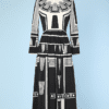 Robe 1970 en jersey bicolore noir et blanc et strass
