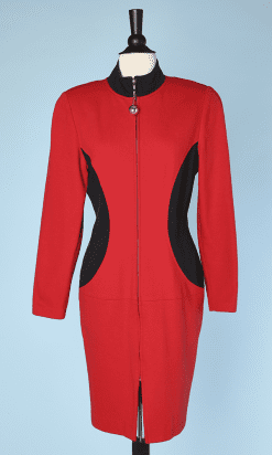 Robe 1970 en jersey de laine rouge et noir