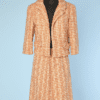 Tailleur 1960 veste et jupe en lainage tissé orange jaune écru
