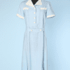 Robe 1930 en lin bleu ciel et blanc