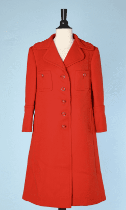 Manteau 1960-70 en jersey de laine rouge