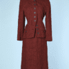 Tailleur jupe et veste 1940 en lainage rouges et noirs à petits carreaux