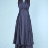 Robe vintage longue en satin bleu nuit dos nu Ted Lapidus