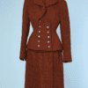 Tailleur 1940 veste et jupe en lainage chiné marron rouille
