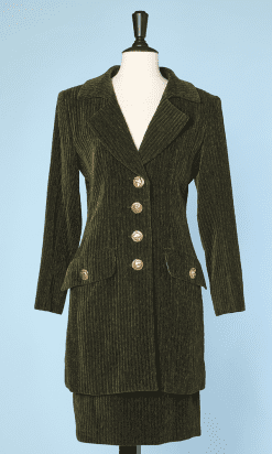 Tailleur 1980 en velours côtelé vert Yves Saint Laurent