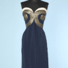 Robe et boléro 1980 en soie marine brodée de perles argentées Mila Schön