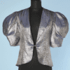 Veste 1930 du soir en satin bleu lamé argent