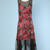 Robe 1925 en satin jacquard de fleurs lamé or et dentelle noire