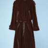 Manteau 1970 en velours et cuir marron