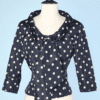 Chemisier 1950 en soie marine à pois blancs