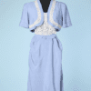 Ensemble robe et boléro 1960 en lin bleu ciel et dentelle
