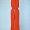 Combinaison pantalon 1970 en lainage orange Courrèges Hyperbole