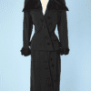 Tailleur 1940 en lainage noir et velours bordeaux Lilli Ann