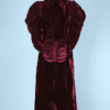 Manteau long 1930 en velours bordeaux avec manchon et chapeau