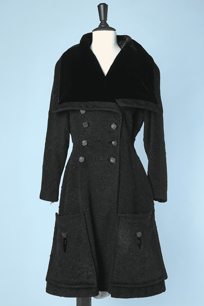 Manteau 1940 en lainage noir et fils brillants