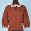 Pull en laine tricoté marron et blanc 1940