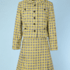 Tailleur robe 1960 en lainage pied de poule noirs et blancs et carreaux jaunes