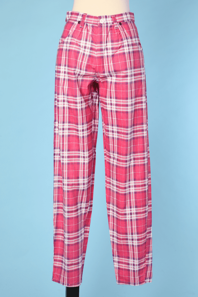 Pantalon 1960 en coton écossais rose blanc mauve
