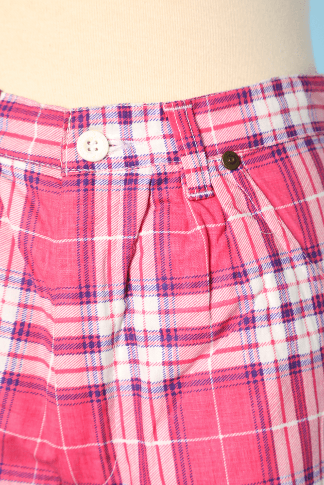 Pantalon 1960 en coton écossais rose blanc mauve – Image 2