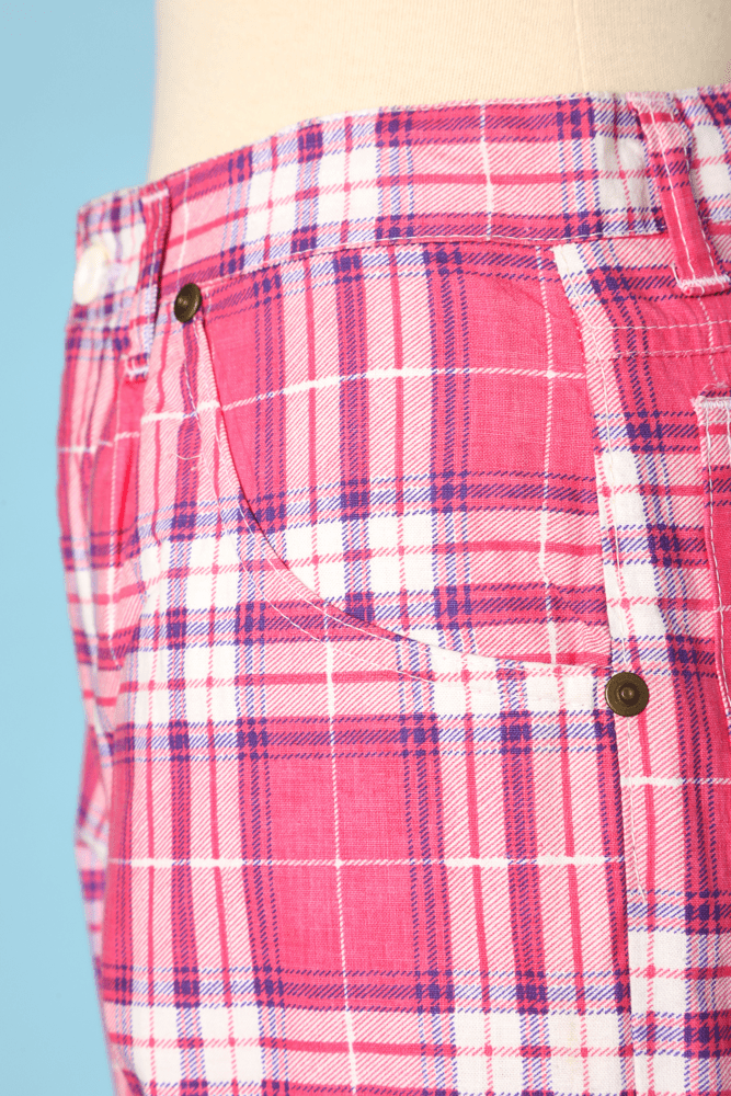 Pantalon 1960 en coton écossais rose blanc mauve – Image 3