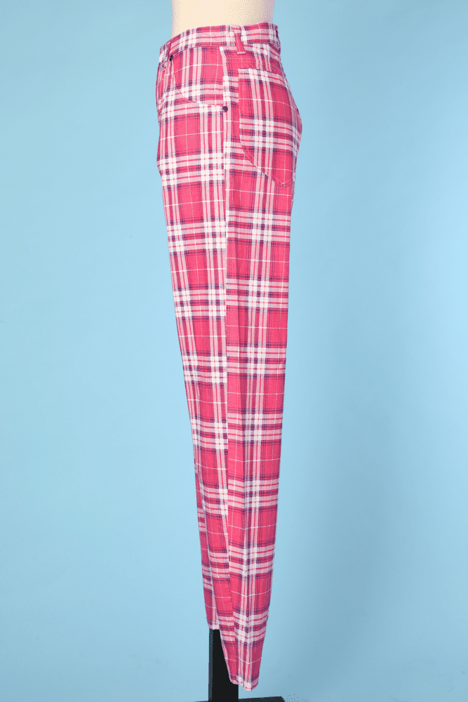 Pantalon 1960 en coton écossais rose blanc mauve – Image 4