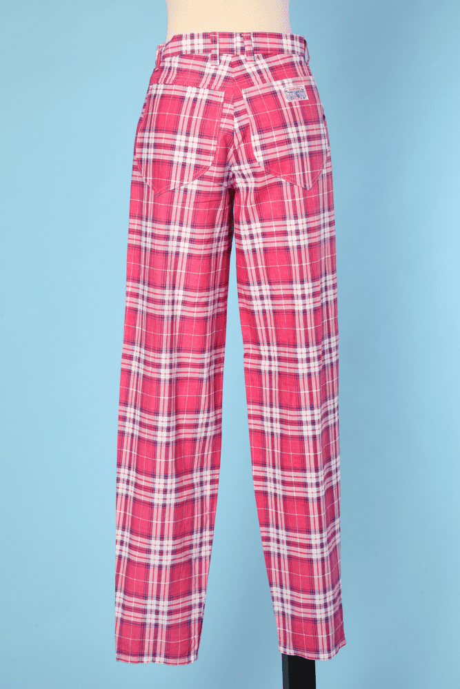 Pantalon 1960 en coton écossais rose blanc mauve – Image 6
