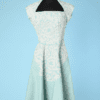 Robe 1950 en lin bleu ciel brodée de fins cordonnet perles et paillettes