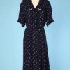 Robe 1940 en rayonne marine imprimé losanges blancs