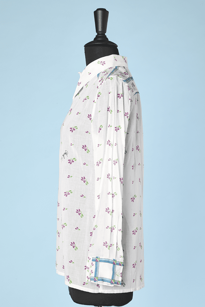 Chemisier 1970 en coton blanc imprimé de fleurettes – Image 4