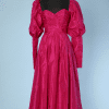 Robe longue 1980, du soir en faille de soie rose fuchsia