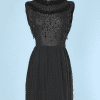 Robe cocktail 1960 en mousseline noire perlée