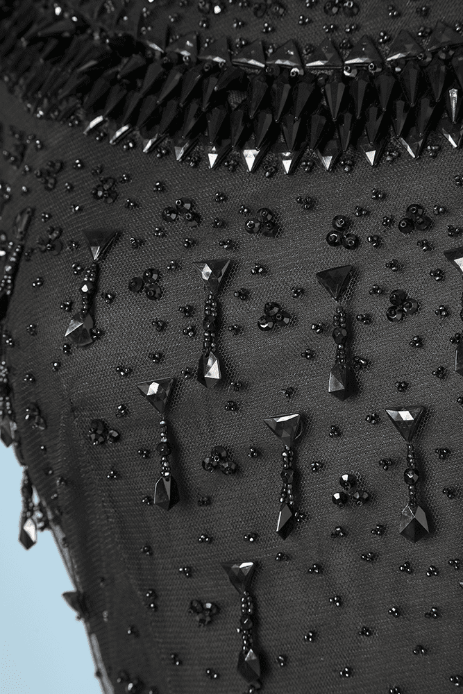 Robe cocktail 1960 en mousseline noire perlée – Image 3