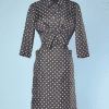 Tailleur robe 1950 en soie grise à pois écrus