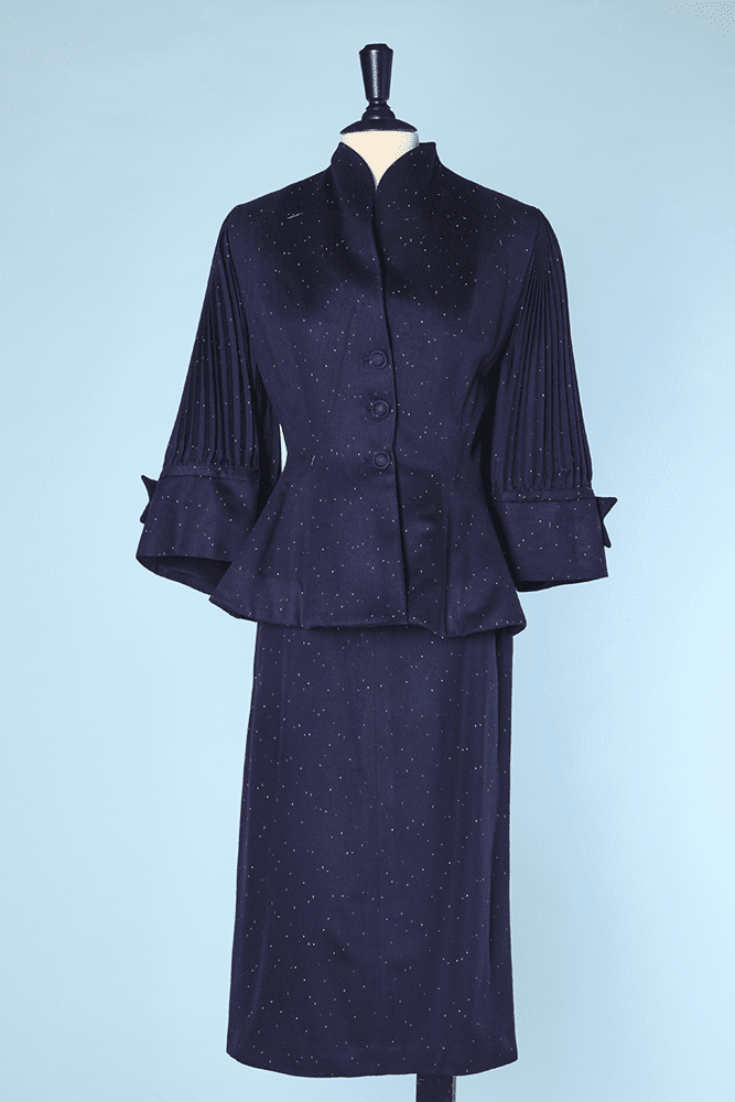 Tailleur 1940 en lainage marine chiné Lilli Ann