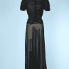 Robe longue 1930 en mousseline noire plissée