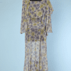 Robe 1930 en ivoire imprimée de fleurs mauves et anis