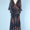 Robe 1930 en mousseline marine imprimée de fleurs multicolores
