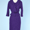 Tailleur 1950 en lainage tissé violet chiné rose et bleu