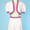 Ensemble de plage 1940 en éponge blanche à rayures rouges et bleues